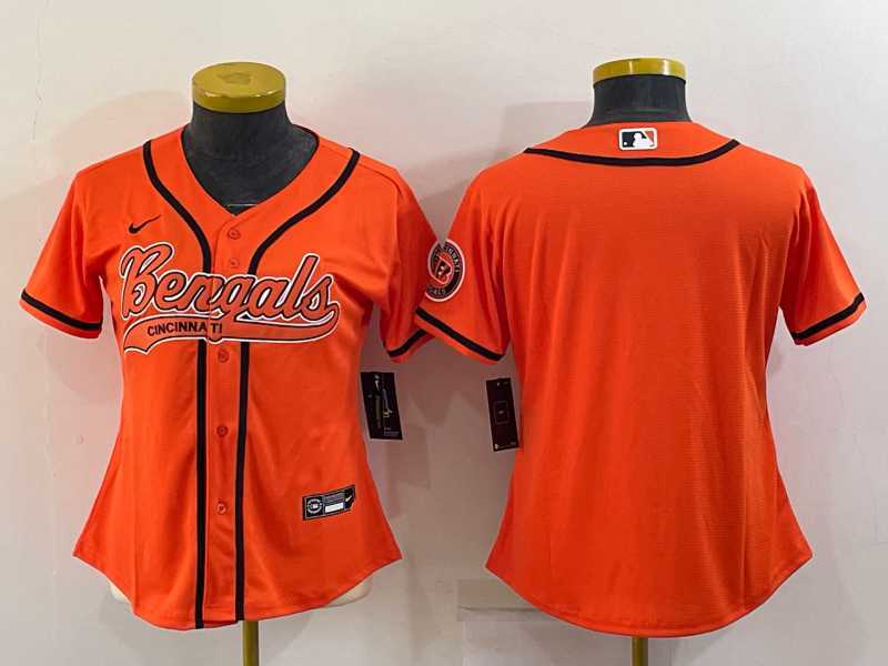Women%27s Cincinnati Bengals Blank Orange With Patch Cool Base Stitched Baseball Jersey